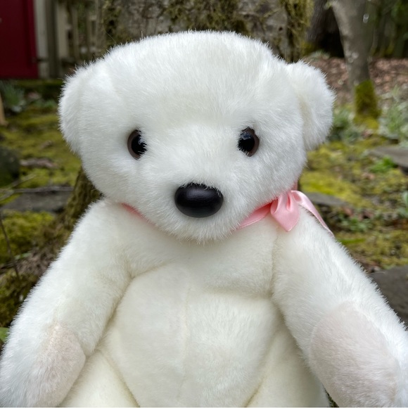 VTG 80s Soft White Teddy Bear by Eden - Picture 2 of 6